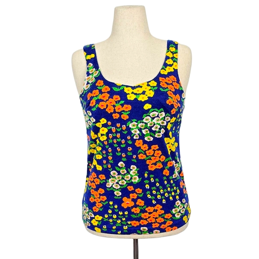 1960s Vintage Shirt 60s Tank Top Flower Power Blouse Built In Bra Small Medium